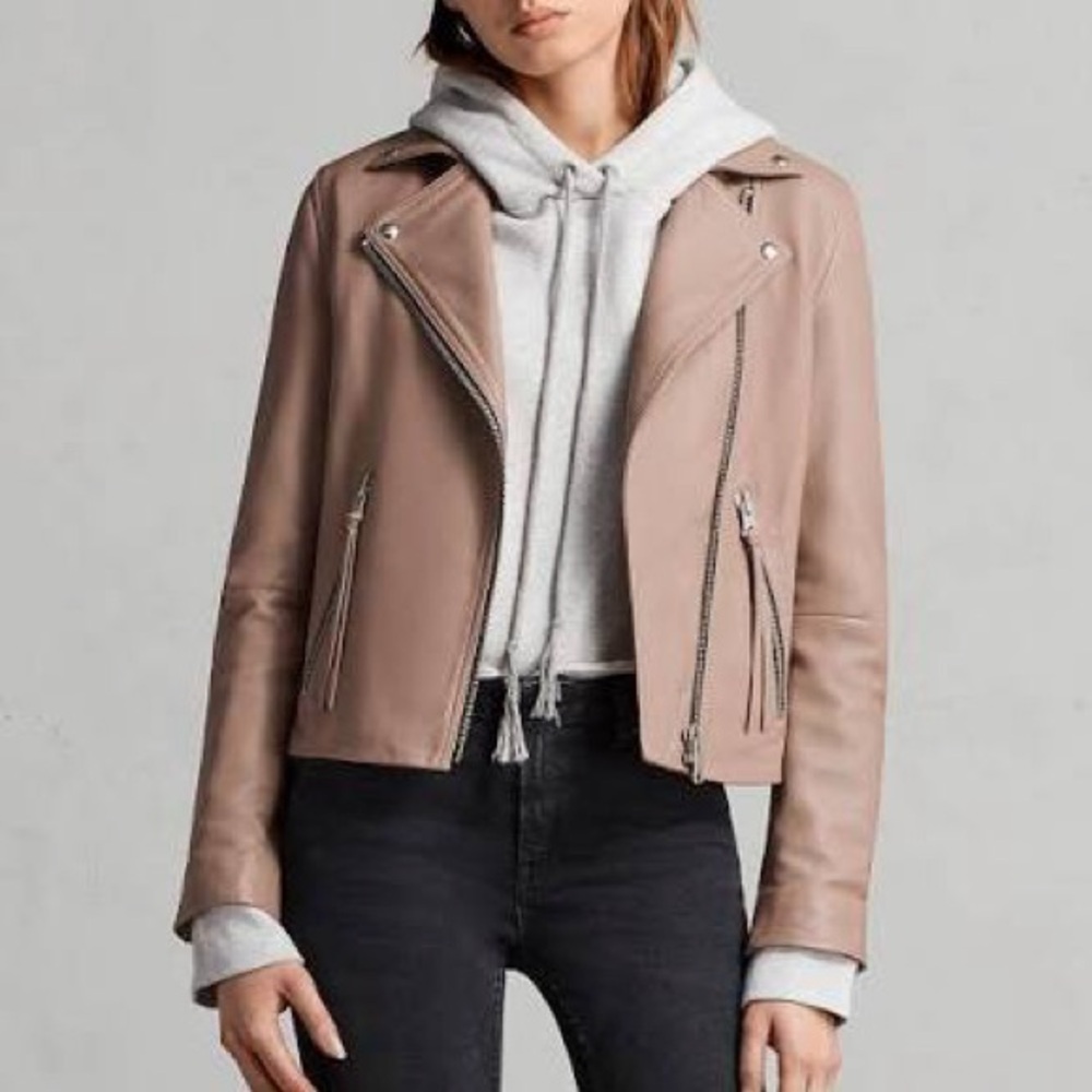 All Saints Dalby Size 6 Leather Jacket Dusty Pink